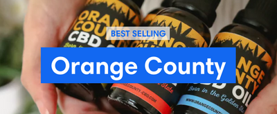 Orange County cbd tongue drops in various strengths with text saying "Best selling Orange County"