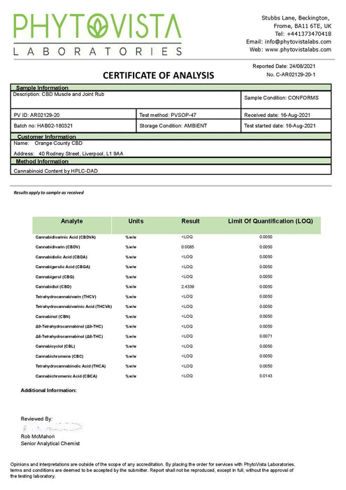 Orange County CBD 2000mg CBD Muscle and Joint Balm - 100ml - Premier Vapes