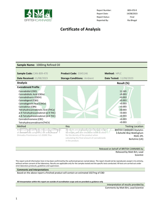 Hempura 1000mg CBD Broad Spectrum Oil Refined with terpenes - 10ml - Premier Vapes